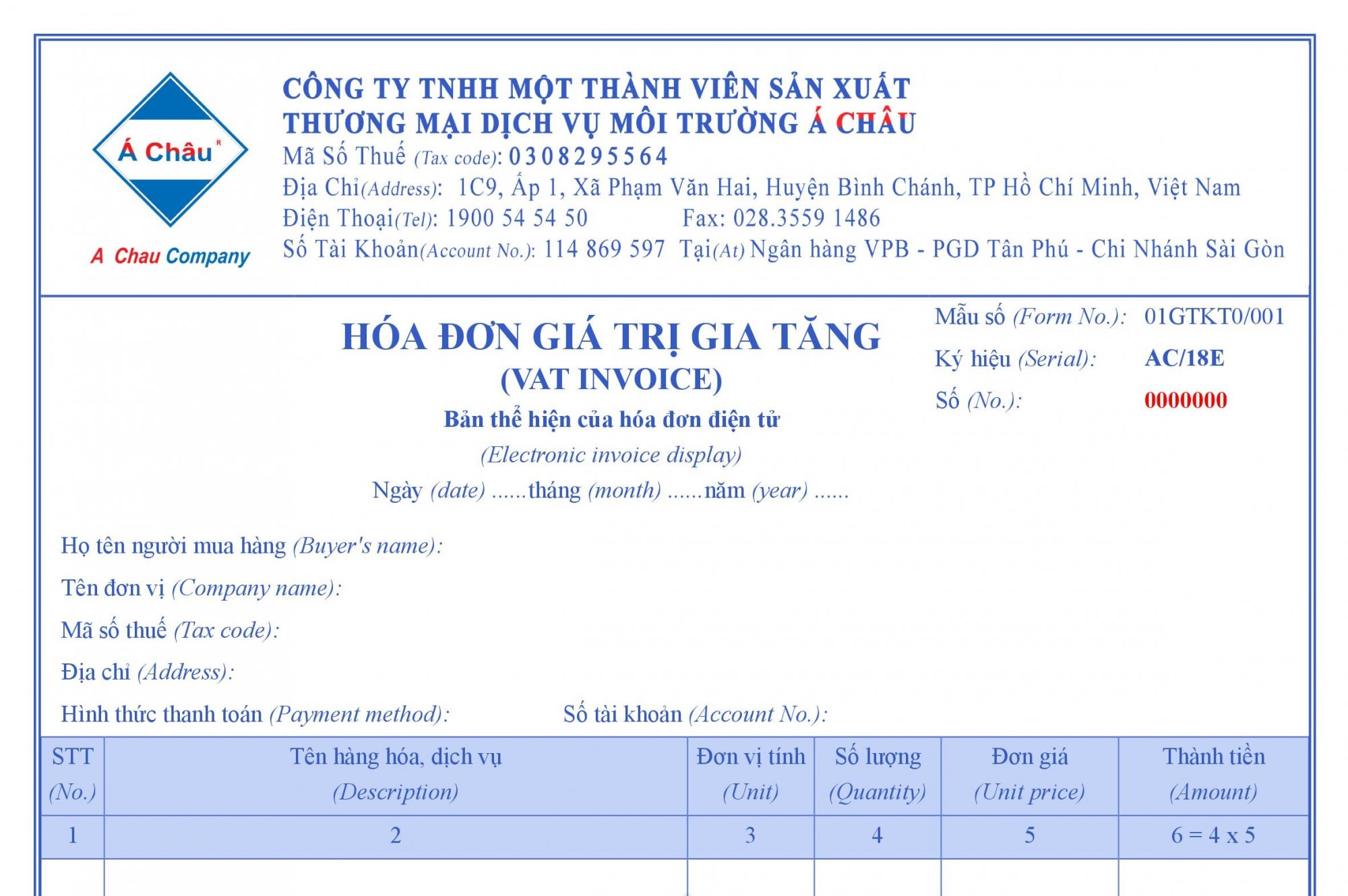 Môi Trường Á Châu triển khai hóa đơn điện tử thay thế hóa đơn giấy từ ngày 18/02/2019