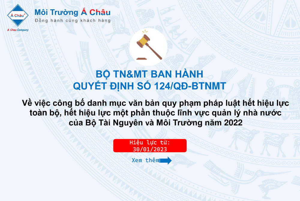 Quyết định số 124/QĐ-BTNMT công bố văn bản QPPL hết hiệu lực toàn bộ, hết hiệu lực một phần thuộc lĩnh vực quản lý nhà nước của Bộ TN&MT năm 2022