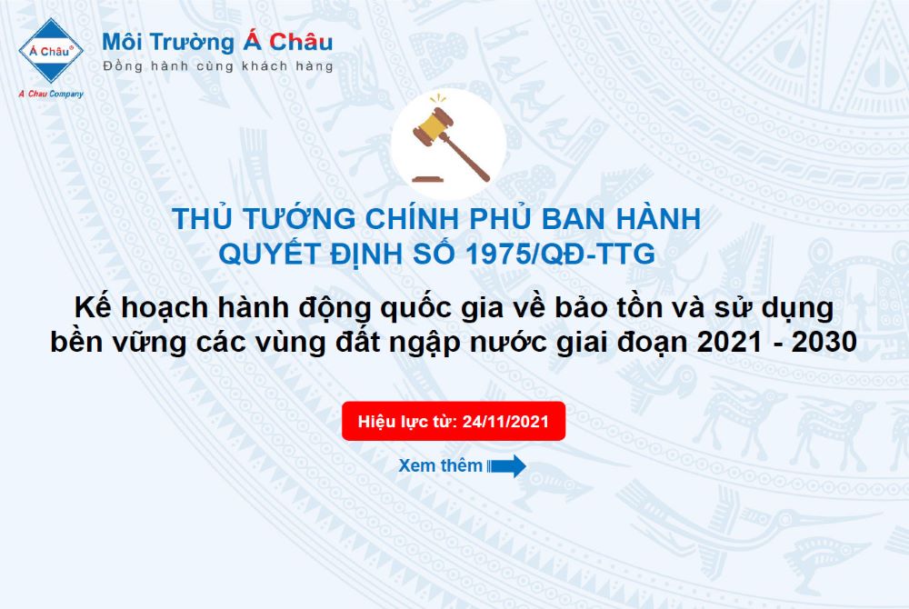 Quyết định số 1975/QĐ-TTg Ban hành Kế hoạch hành động quốc gia về bảo tồn và sử dụng bền vững các vùng đất ngập nước giai đoạn 2021 - 2030