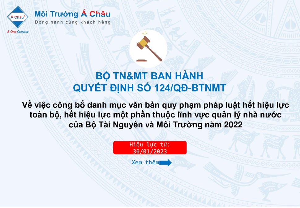 Quyết định số 124/QĐ-BTNMT công bố văn bản QPPL hết hiệu lực toàn bộ, hết hiệu lực một phần thuộc lĩnh vực quản lý nhà nước của Bộ TN&MT năm 2022