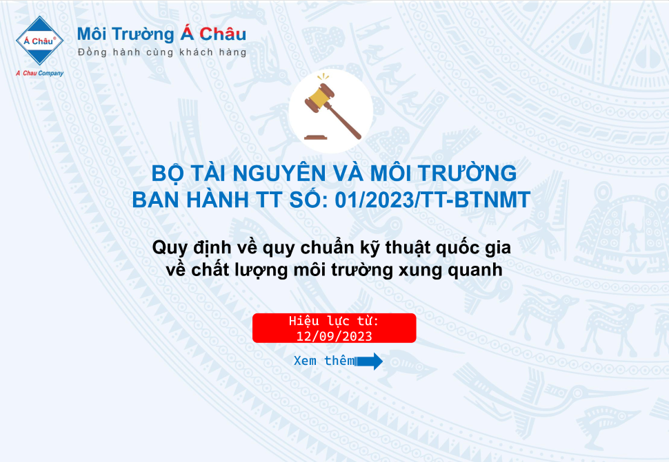 Ban hành thông tư số 01/2023/TT-BTNMT ngày 13/03/2023 Quy định về quy chuẩn kỹ thuật quốc gia về chất lượng môi trường xung quanh