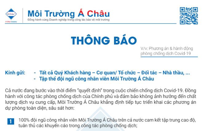 THÔNG BÁO TỪ MÔI TRƯỜNG Á CHÂU