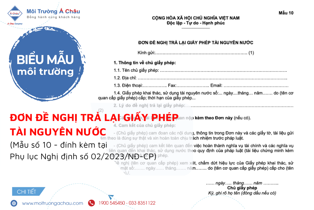 Biểu mẫu Đơn đề nghị trả lại giấy phép tài nguyên nước