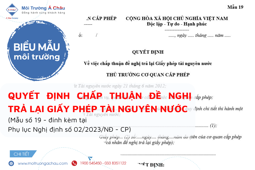 Biểu mẫu Quyết định chấp thuận đề nghị trả lại Giấy phép tài nguyên nước