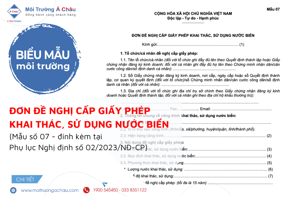 Biểu mẫu Đơn đề nghị cấp giấy phép khai thác, sử dụng nước biển