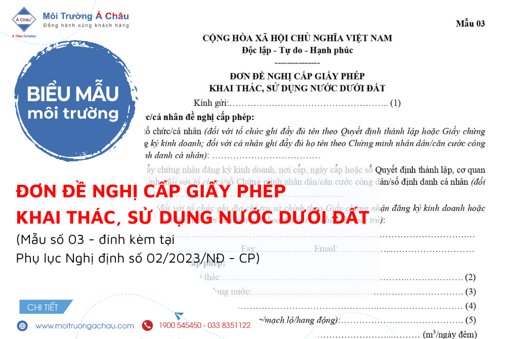 Biểu mẫu Đơn đề nghị cấp giấy phép khai thác, sử dụng nước dưới đất