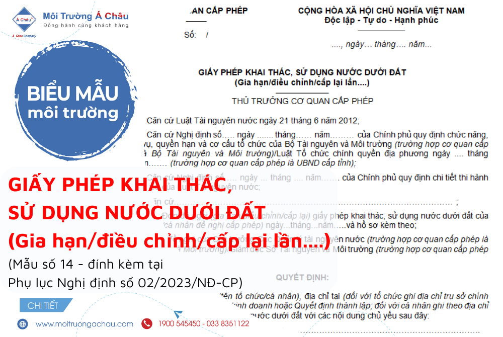 Biểu mẫu Giấy phép khai thác, sử dụng nước dưới đất (Gia hạn/điều chỉnh/cấp lại)