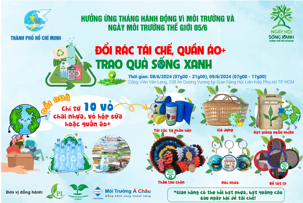 Ngày hội Sống Xanh 2024: Hội Liên hiệp Phụ nữ TP. HCM tổ chức “Đổi rác tái chế – Trao quà Sống Xanh”