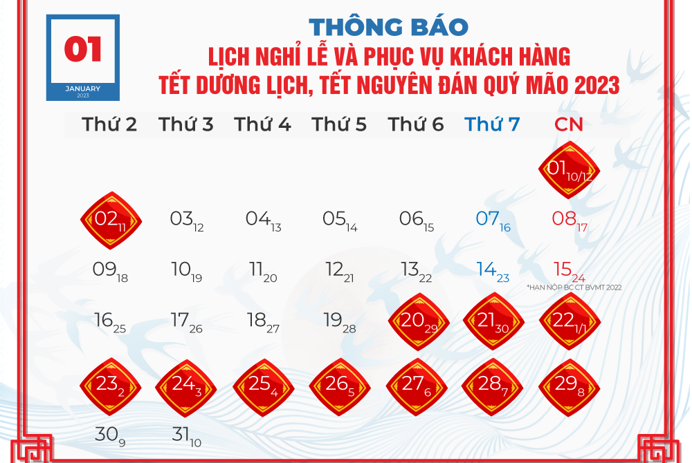 Môi Trường Á Châu kính gửi Quý Khách lịch phục vụ Khách hàng trong dịp Tết Dương lịch, Tết Nguyên đán năm 2023